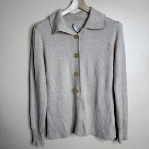 InCashmere Sweater Women's XL Beige Button-Up Cardigan Collared Cashmere